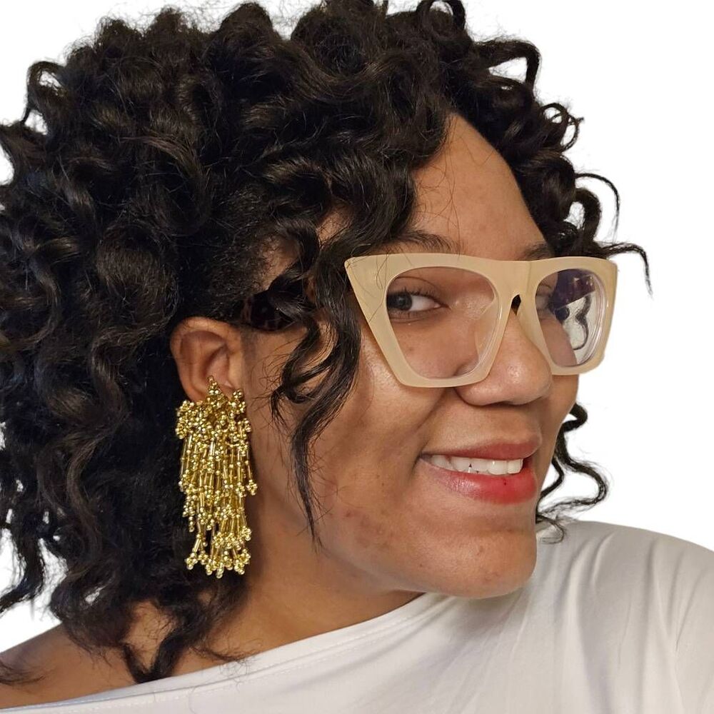 Vintage MJ Carroll Gold Beaded Fringe Clip-On Earrings | 4.38”